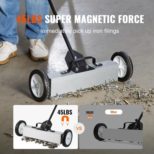 Alt view image 3 of 7 - 45Lbs Rolling Magnetic Sweeper with Wheels, Push-Type Magnetic Pick Up Sweeper, 18-inch Large Magnet Pickup Lawn Sweeper, Magnet with Telescoping Handle, Easy Cleanup of Workshop Garage Yard