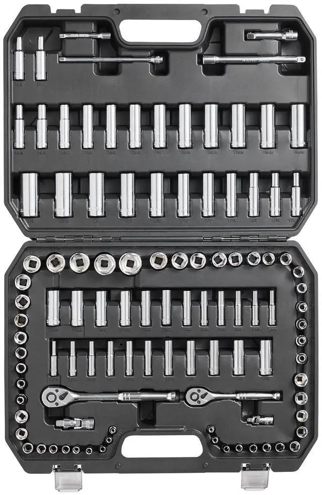 Main image of Socket Set, 1/4" and 3/8" Drive Socket and Ratchet Set, 6-Point Socket Opening, 106 Pcs Tool Set SAE and Metric, Deep and Standard Sockets, 5/32-1 in, 5-19 mm, with Accessories, Storage Case