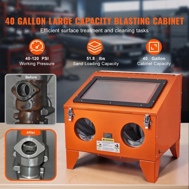 Alt view image 5 of 7 - 40 Gallon Sandblasting Cabinet, 40-120PSI Portable Benchtop Sand Blasting Cabinet, Heavy Duty Steel Sand Blaster with Blasting Gun & 4 Ceramic Nozzles for Paint, Stain, Rust Removal