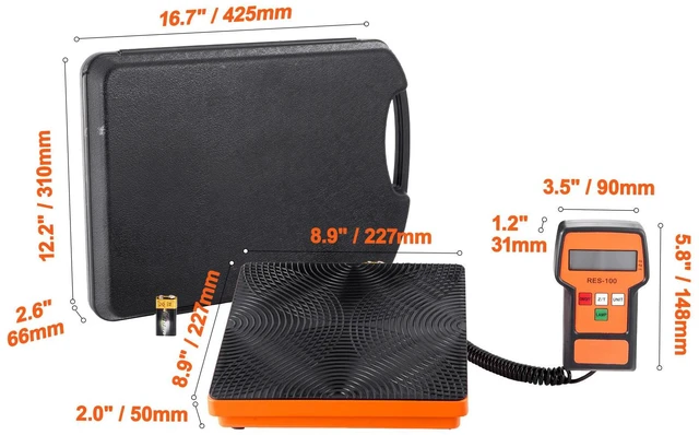 Alt view image 7 of 7 - Refrigerant Scale 220 LBS HAVC Charging Recovery Freon Scale, with Wired Remote Control, 5g High Precision Electronic Digital Recovery Weight Scale with Case and Dry Battery