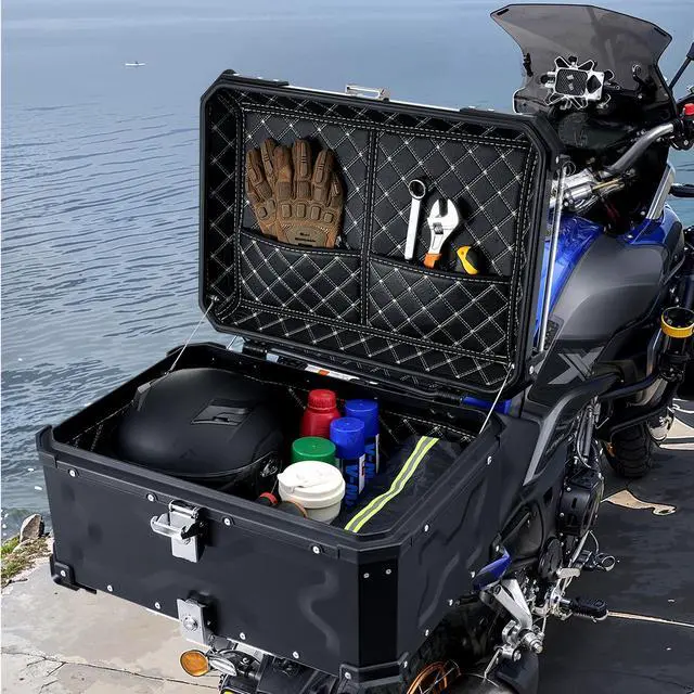 Alt view image 7 of 7 - 65L Motorcycle Top Case Universal Motorbike Tail Box with Leather Lining