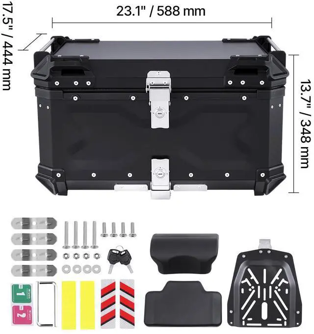 Alt view image 6 of 7 - 65L Motorcycle Top Case Universal Motorbike Tail Box with Leather Lining