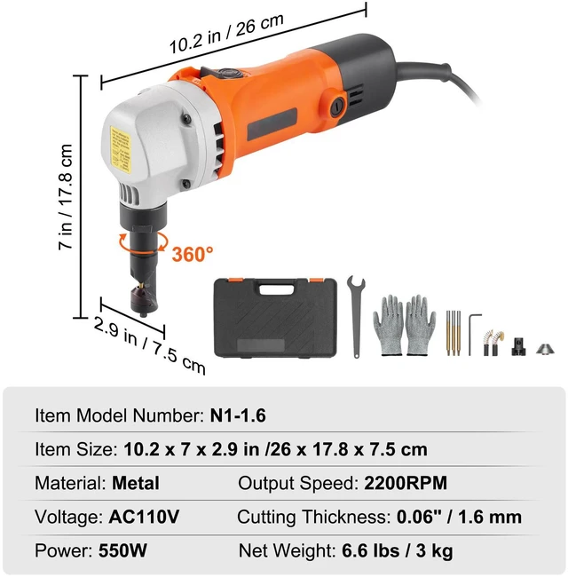 Alt view image 7 of 7 - Sheet Metal Nibbler, 550W Powerful 2200 RPM High Speed, 360 Degree Rotation Electric Nibbler Metal Cutter, Straight Curve and Circle Cutting for Stainless Steel, Aluminum, Plastic, Wood Board