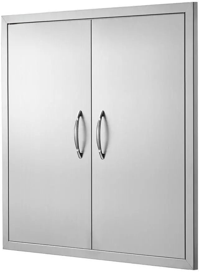 Alt view image 3 of 7 - BBQ Access Door, 31W x 31H Inch Double Outdoor Kitchen Door, Stainless Steel Flush Mount Door, Wall Vertical Door with Handles, for BBQ Island, Grilling Station, Outside Cabinet