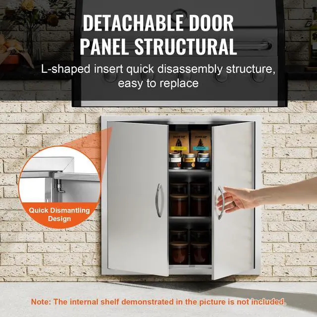 Alt view image 2 of 7 - BBQ Access Door, 31W x 31H Inch Double Outdoor Kitchen Door, Stainless Steel Flush Mount Door, Wall Vertical Door with Handles, for BBQ Island, Grilling Station, Outside Cabinet