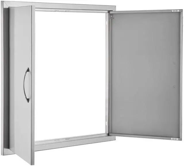 Alt view image 4 of 7 - BBQ Access Door, 31W x 31H Inch Double Outdoor Kitchen Door, Stainless Steel Flush Mount Door, Wall Vertical Door with Handles, for BBQ Island, Grilling Station, Outside Cabinet