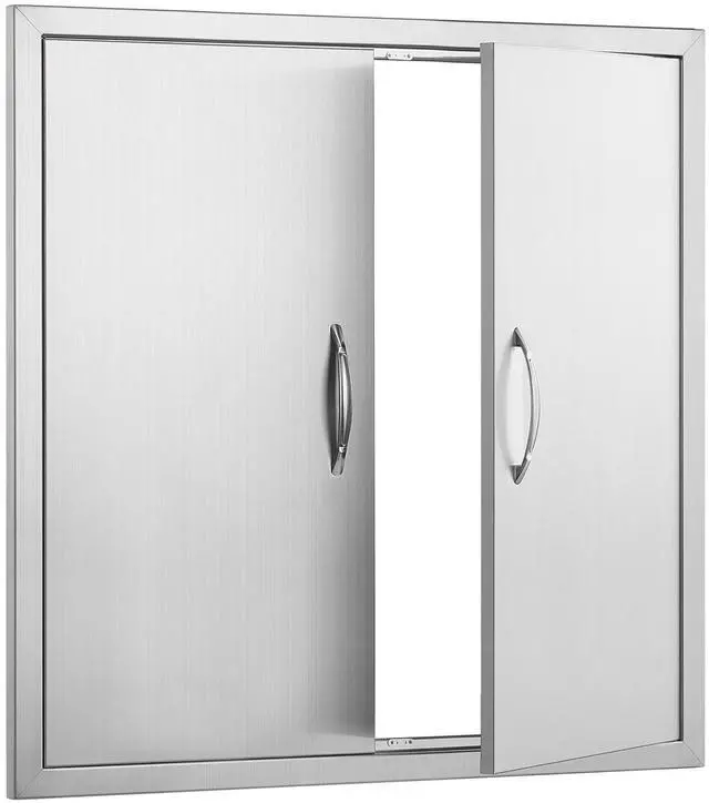 Alt view image 7 of 7 - BBQ Access Door, 31W x 31H Inch Double Outdoor Kitchen Door, Stainless Steel Flush Mount Door, Wall Vertical Door with Handles, for BBQ Island, Grilling Station, Outside Cabinet