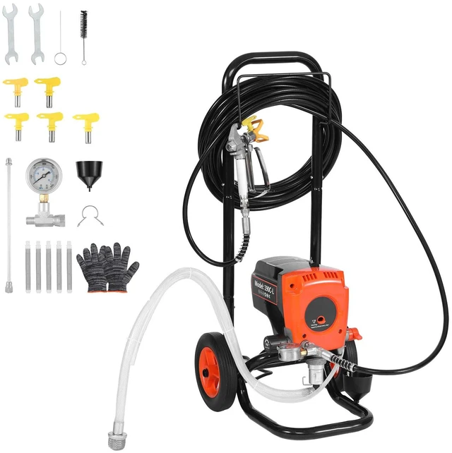 Main image of Stand Airless Paint Sprayer, 900W, 3300PSI High Pressure Airless Sprayer with Cart, Cleaning Brush, Hose, Extension Rod, Nozzles, Electric Spray Paint Machine for Interior or Exterior of House