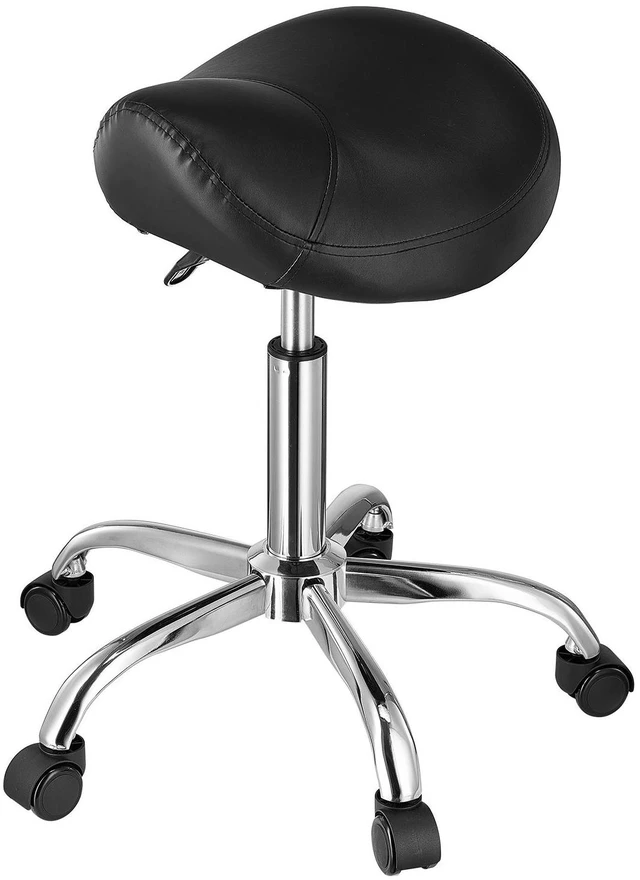 Alt view image 3 of 7 - Saddle Stool with Wheels, 450 LBS Weight Capacity Ergonomic Rolling Stool, Height Adjustable Thickened PU Leather Swivel Saddle Chair for Salon, Spa, Massage, Tattoo, Clinic, Black