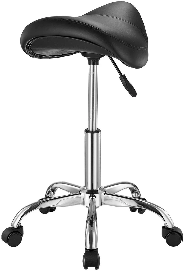 Alt view image 2 of 7 - Saddle Stool with Wheels, 450 LBS Weight Capacity Ergonomic Rolling Stool, Height Adjustable Thickened PU Leather Swivel Saddle Chair for Salon, Spa, Massage, Tattoo, Clinic, Black