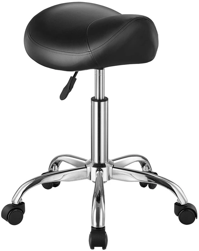 Main image of Saddle Stool with Wheels, 450 LBS Weight Capacity Ergonomic Rolling Stool, Height Adjustable Thickened PU Leather Swivel Saddle Chair for Salon, Spa, Massage, Tattoo, Clinic, Black
