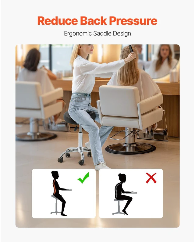 Alt view image 7 of 7 - Saddle Stool with Wheels, 450 LBS Weight Capacity Ergonomic Rolling Stool, Height Adjustable Thickened PU Leather Swivel Saddle Chair for Salon, Spa, Massage, Tattoo, Clinic, Black
