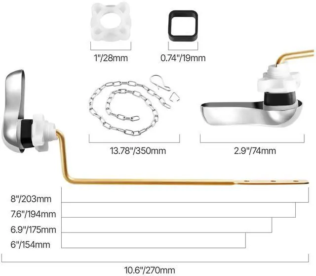 Alt view image 3 of 7 - Toilet Handle Replacement Kit Side Mount Universal Toilet Flush Handle Chrome