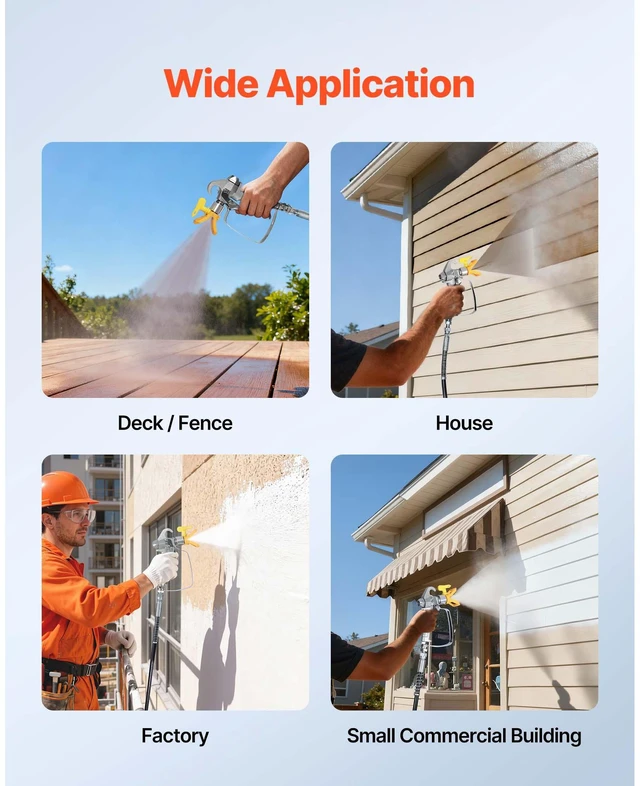 Alt view image 6 of 6 - Stand Airless Paint Sprayer, 900W, 3300PSI High Pressure Airless Sprayer with Cart, Cleaning Brush, Hose, Extension Rod, Nozzles, Electric Spray Paint Machine for Interior or Exterior of House