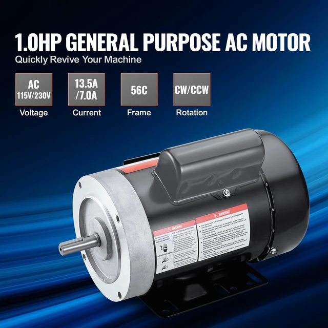 Alt view image 3 of 7 - 1HP Electric Motor 3450 rpm, AC 115V/230V, 56C Frame, Air Compressor Motor Single Phase, 5/8" Keyed Shaft, CW/CCW Rotation for Agricultural Machinery and General Equipment