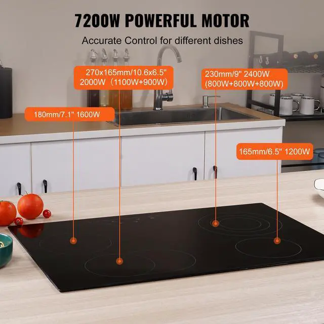 Alt view image 3 of 6 - Built in Electric Stove Top, 30.3 x 20.5 inch 4 Burners, 240V Glass Radiant Cooktop with Sensor Touch Control, Timer & Child Lock Included, 9 Power Levels for Simmer Steam Slow Cook Fry