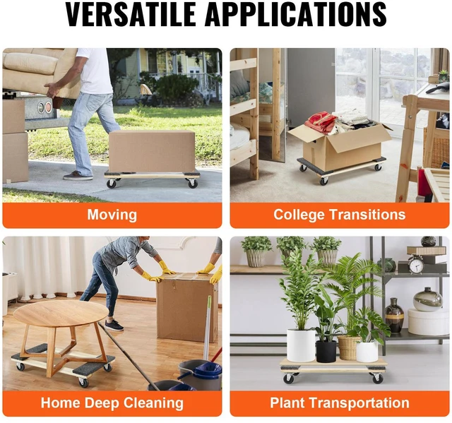 Alt view image 5 of 7 - Furniture Dolly, 1000 lbs Load Capacity, 18" x 30", 4 x 3" PP Swivel Casters, Heavy Duty Hardwood Furniture Moving Dolly, Mover's Dolly, Moving Cart with Wheels for Heavy Furniture Home Cleaning