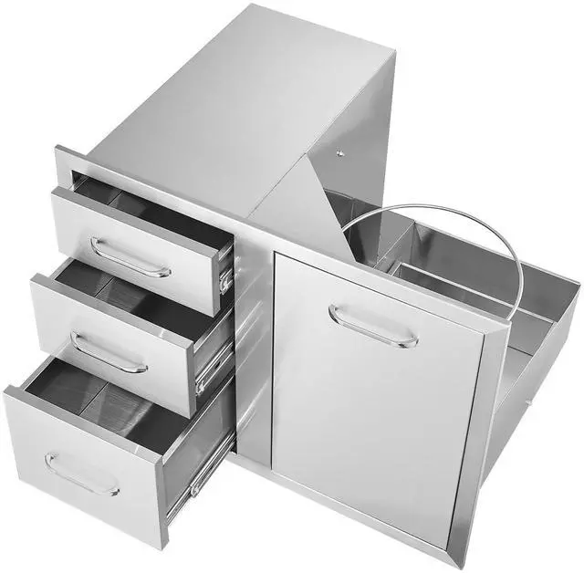 Alt view image 2 of 7 - Outdoor Kitchen Door Drawer Combo 29.5" W x 22.6" H x 21.7''D, Access Door/Triple Drawers with Propane Drawer and Adjustable Garbage Ring, Perfect for BBQ Island Patio Grill Station