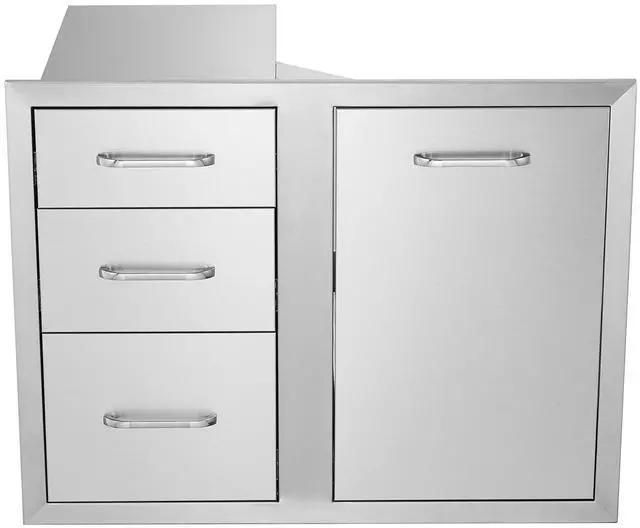 Alt view image 3 of 7 - Outdoor Kitchen Door Drawer Combo 29.5" W x 22.6" H x 21.7''D, Access Door/Triple Drawers with Propane Drawer and Adjustable Garbage Ring, Perfect for BBQ Island Patio Grill Station