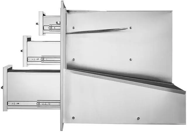 Alt view image 4 of 7 - Outdoor Kitchen Door Drawer Combo 29.5" W x 22.6" H x 21.7''D, Access Door/Triple Drawers with Propane Drawer and Adjustable Garbage Ring, Perfect for BBQ Island Patio Grill Station