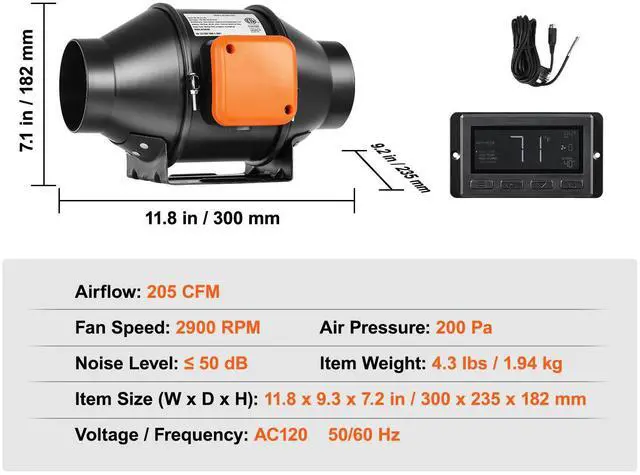Alt view image 4 of 7 - Inline Duct Fan, 4-Inch 205 CFM Quiet EC-motor Ventilation Exhaust Fan, with Temperature Humidity Controller for Cooling Booster, Grow Tents, Hydroponics