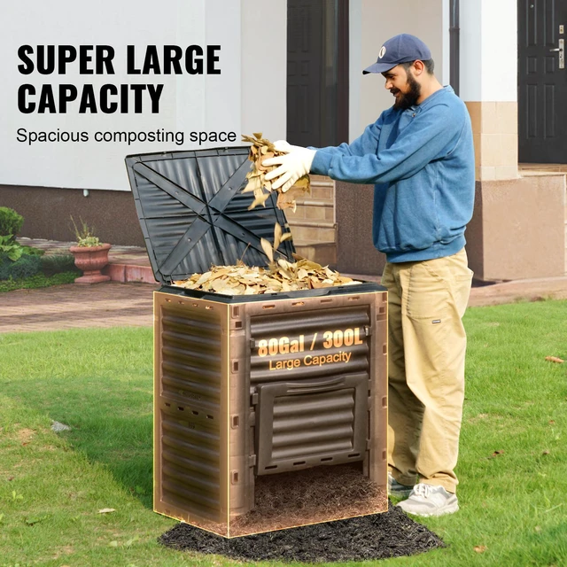 Alt view image 6 of 7 - Garden Compost Bin 80 Gal, BPA Free Composter, Large Capacity Outdoor Composting Bin with Top Lid and Bottom Door, Easy Assembling, Lightweight, Fast Creation of Fertile Soil