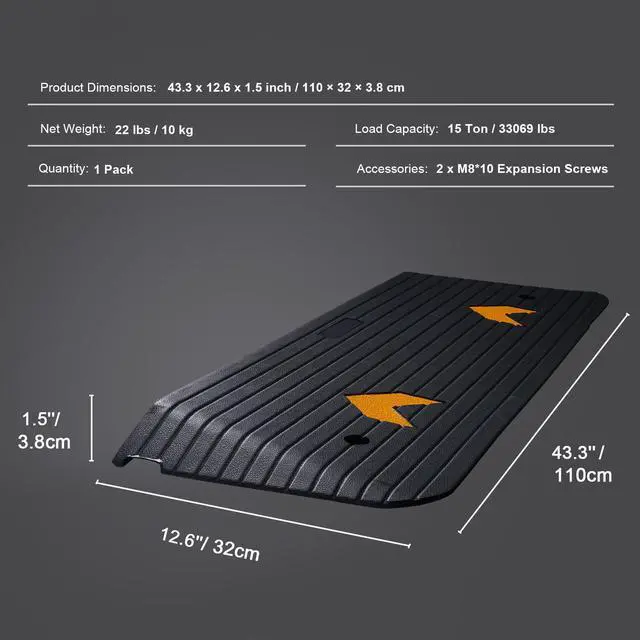 Alt view image 7 of 7 - Upgraded Rubber Threshold Ramp, 1.5" Rise Wheelchair Ramp Doorway, Natural Curb Ramp Rated 33069Lbs Load Capacity, Non-Slip Textured Surface Rubber Curb Ramp for Wheelchair and Scooter Black