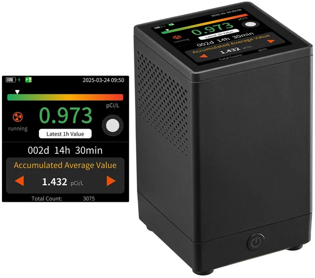 Main image of Home Radon Meter Detector 2Bq to 20kBq/m³ Rechargeable Color LCD Display