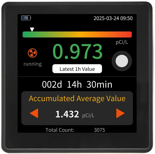Alt view image 5 of 7 - Home Radon Meter Detector 2Bq to 20kBq/m³ Rechargeable Color LCD Display