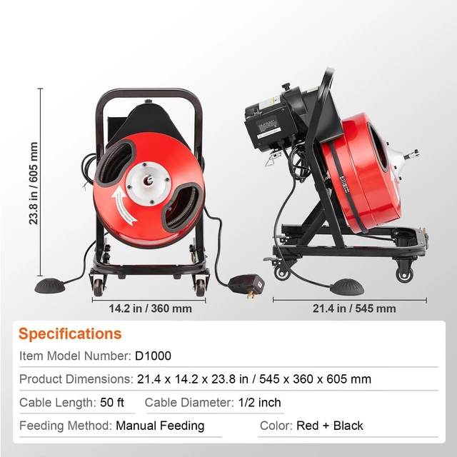 Alt view image 2 of 7 - Drain Cleaner Machine 50FT x 1/2 Inch Manual Feed Snake Auger with Wheels