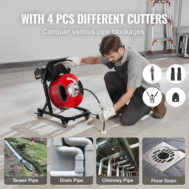 Alt view image 3 of 7 - Drain Cleaner Machine 50FT x 1/2 Inch Manual Feed Snake Auger with Wheels