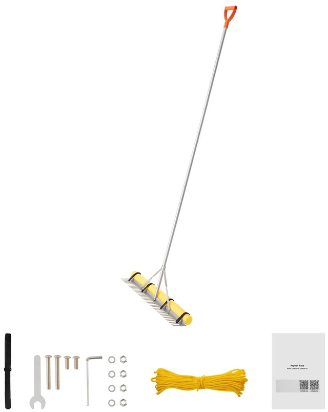 Main image of Landscape Rake, 36 inch Wide Head 102 inch Handle, Large Heavy Duty Aluminum Landscaping Leaf Rake Tool, Asphalt Level for Loosening Soil, Garden & Yard, Pond Gravel & Beach Lawn Care, 52ft Rope