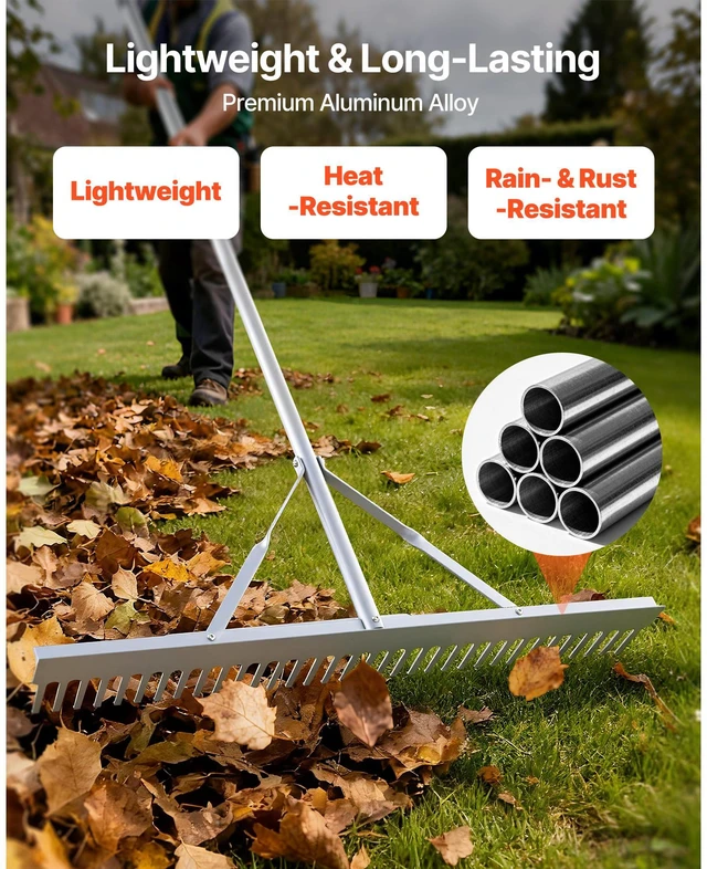 Alt view image 3 of 7 - Landscape Rake, 36 inch Wide Head 102 inch Handle, Large Heavy Duty Aluminum Landscaping Leaf Rake Tool, Asphalt Level for Loosening Soil, Garden & Yard, Pond Gravel & Beach Lawn Care, 52ft Rope