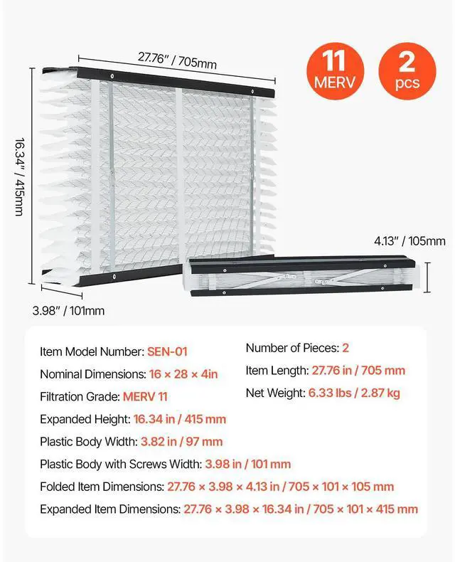 Alt view image 4 of 7 - Air Filters MERV 11 Electrostatic Pleated HVAC Furnace Filter 2-Pack 16 x 28 x 4