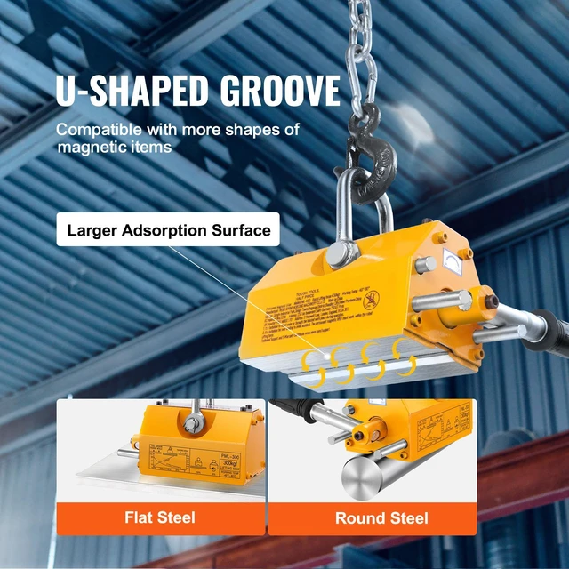 Alt view image 4 of 7 - Magnetic Lifter, 660 lbs/300 kg Pulling Capacity, 2.5 Safety Factor, Neodymium & Steel, Lifting Magnet with Release, Permanent Lift Magnets, Heavy Duty Magnet for Hoist, Shop Crane, Block, Board