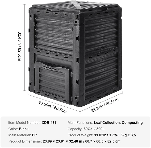 Alt view image 3 of 7 - Garden Compost Bin 80 Gal, BPA Free Composter, Large Capacity Outdoor Composting Bin with Top Lid and Bottom Door, Easy Assembling, Lightweight, Fast Creation of Fertile Soil