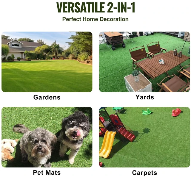 Alt view image 3 of 7 - Artifical Grass, 4 x 6 ft Rug Green Turf, 1.38"Fake Door Mat Outdoor Patio Lawn Decoration, Easy to Clean with Drainage Holes, Perfect For Multi-Purpose Home Indoor Entryway Scraper Dog Mats