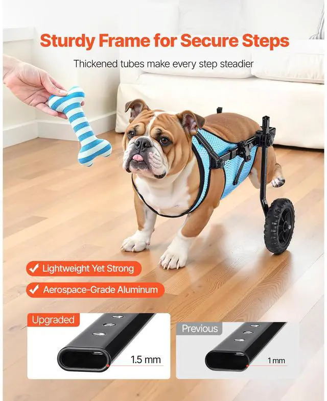 Alt view image 7 of 7 - Dog Wheelchair for Back Legs, Adjustable 2 Wheels Pet Wheelchair, Lightweight Dog Cart with Shock-Absorbing Wheels, Mobility Support Wheel Chair for Disabled Injured Dogs up to 33lbs, Medium