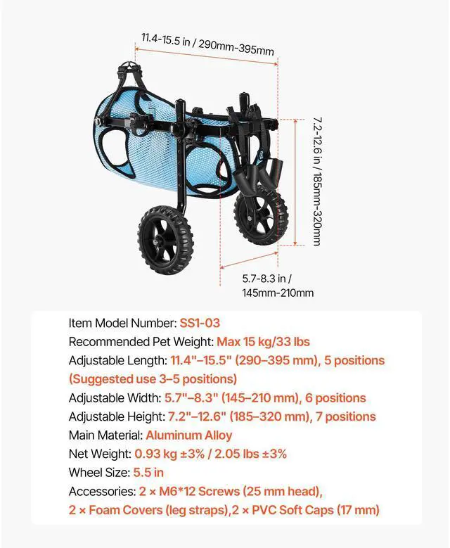 Alt view image 5 of 7 - Dog Wheelchair for Back Legs, Adjustable 2 Wheels Pet Wheelchair, Lightweight Dog Cart with Shock-Absorbing Wheels, Mobility Support Wheel Chair for Disabled Injured Dogs up to 33lbs, Medium