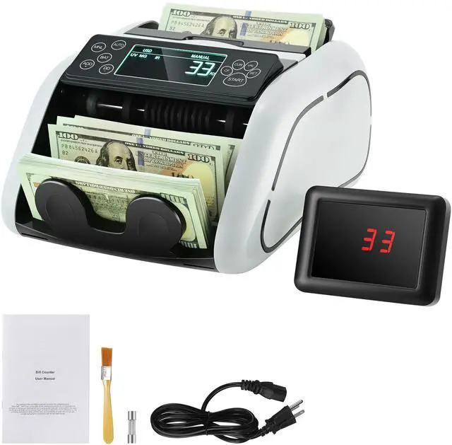 Alt view image 3 of 7 - Money Counter Machine, Bill Counter with UV, MG, IR and DD Counterfeit Detection, USD & EUR Cash Counting Machine with Large LCD & External Display for Small Business
