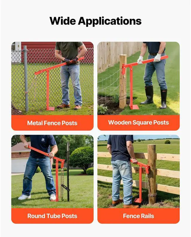 Alt view image 4 of 6 - 36 in T Post Puller, Heavy Duty Fence Post Pullers with Puller Plate & 47 in Lifting Chain, Labor-Saving T-Post Remover Tool for Round Fence Posts, Sign Posts & Tree Stumps