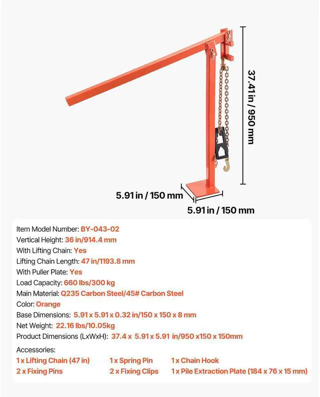 Alt view image 3 of 6 - 36 in T Post Puller, Heavy Duty Fence Post Pullers with Puller Plate & 47 in Lifting Chain, Labor-Saving T-Post Remover Tool for Round Fence Posts, Sign Posts & Tree Stumps
