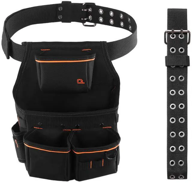 Alt view image 4 of 7 - Tool Pouch with Belt, 14 Pockets Professional Tool Belt Pouch for Men, Heavy Duty Detachable Adjustable Utility Work Bag for Electrician, Carpenter, Construction, Adjusts Waist 32 to 50 Inches