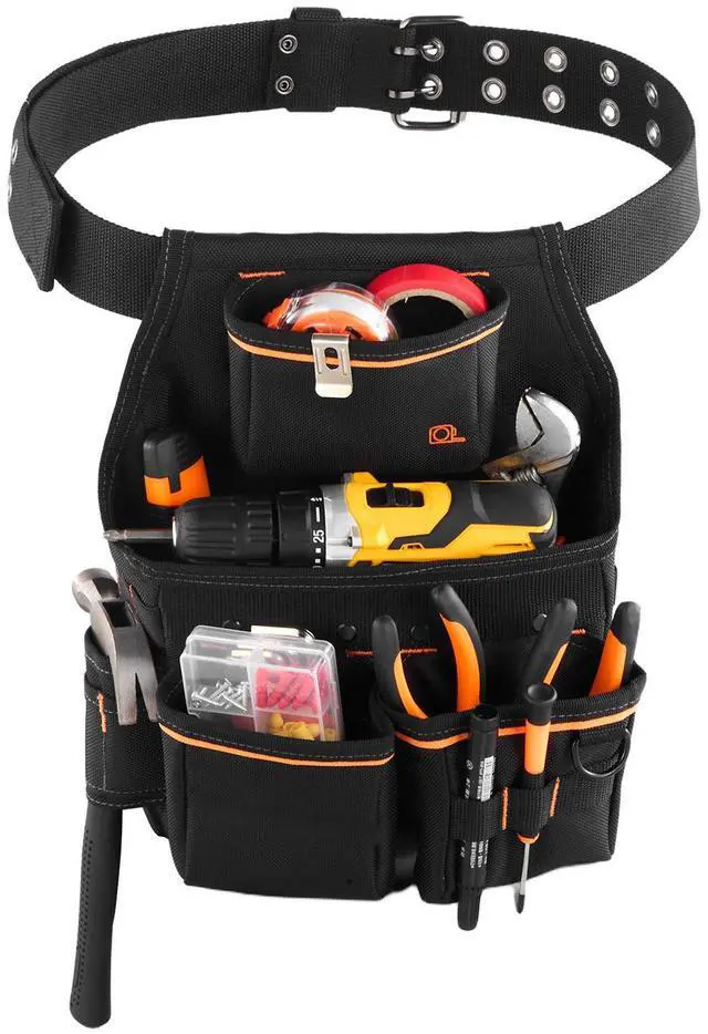 Alt view image 2 of 7 - Tool Pouch with Belt, 14 Pockets Professional Tool Belt Pouch for Men, Heavy Duty Detachable Adjustable Utility Work Bag for Electrician, Carpenter, Construction, Adjusts Waist 32 to 50 Inches