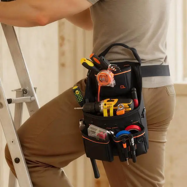 Alt view image 5 of 7 - Tool Pouch with Belt, 14 Pockets Professional Tool Belt Pouch for Men, Heavy Duty Detachable Adjustable Utility Work Bag for Electrician, Carpenter, Construction, Adjusts Waist 32 to 50 Inches