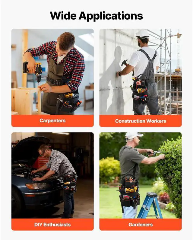 Alt view image 7 of 7 - Tool Pouch with Belt, 14 Pockets Professional Tool Belt Pouch for Men, Heavy Duty Detachable Adjustable Utility Work Bag for Electrician, Carpenter, Construction, Adjusts Waist 32 to 50 Inches