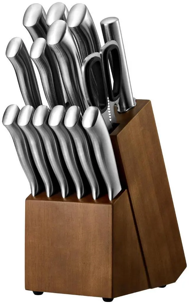 Alt view image 6 of 7 - Kitchen Knife Set with Block and Sharpener, 15 Piece German High Carbon Stainless Steel Sharp Knife Set, Kitchen Cutlery with Ergonomic Handle, Sharpening Rod and Wooden Block, for Home Cooks