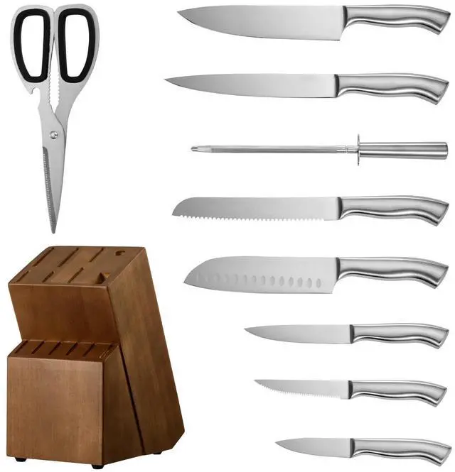 Alt view image 7 of 7 - Kitchen Knife Set with Block and Sharpener, 15 Piece German High Carbon Stainless Steel Sharp Knife Set, Kitchen Cutlery with Ergonomic Handle, Sharpening Rod and Wooden Block, for Home Cooks