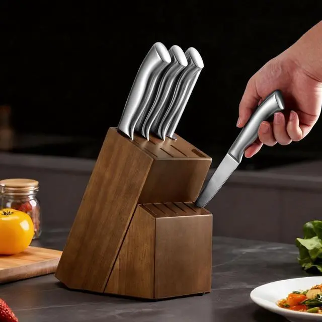 Alt view image 2 of 7 - Kitchen Knife Set with Block and Sharpener, 15 Piece German High Carbon Stainless Steel Sharp Knife Set, Kitchen Cutlery with Ergonomic Handle, Sharpening Rod and Wooden Block, for Home Cooks