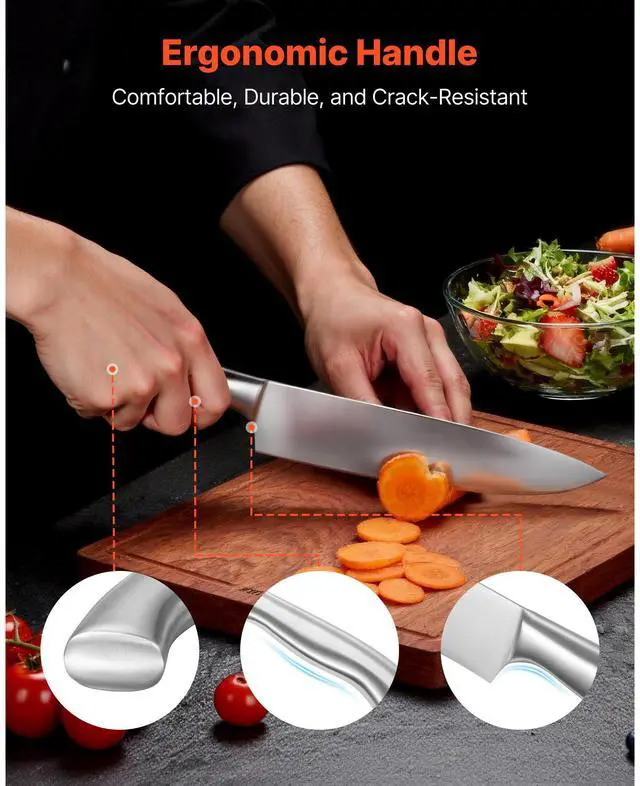 Alt view image 3 of 7 - Kitchen Knife Set with Block and Sharpener, 15 Piece German High Carbon Stainless Steel Sharp Knife Set, Kitchen Cutlery with Ergonomic Handle, Sharpening Rod and Wooden Block, for Home Cooks